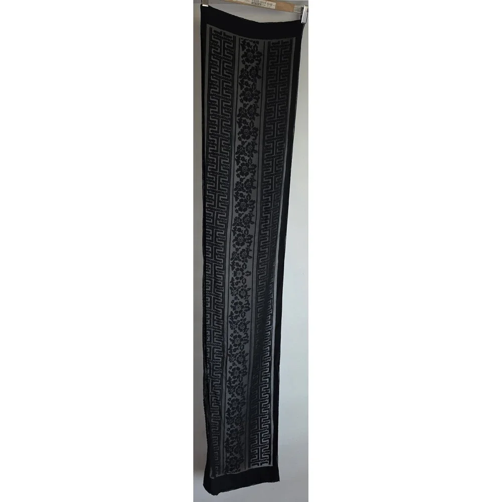 Women's Black Floral‎ Geometrical Rectangle Velvet Sheer Scarf 56 Inch Long Wrap
